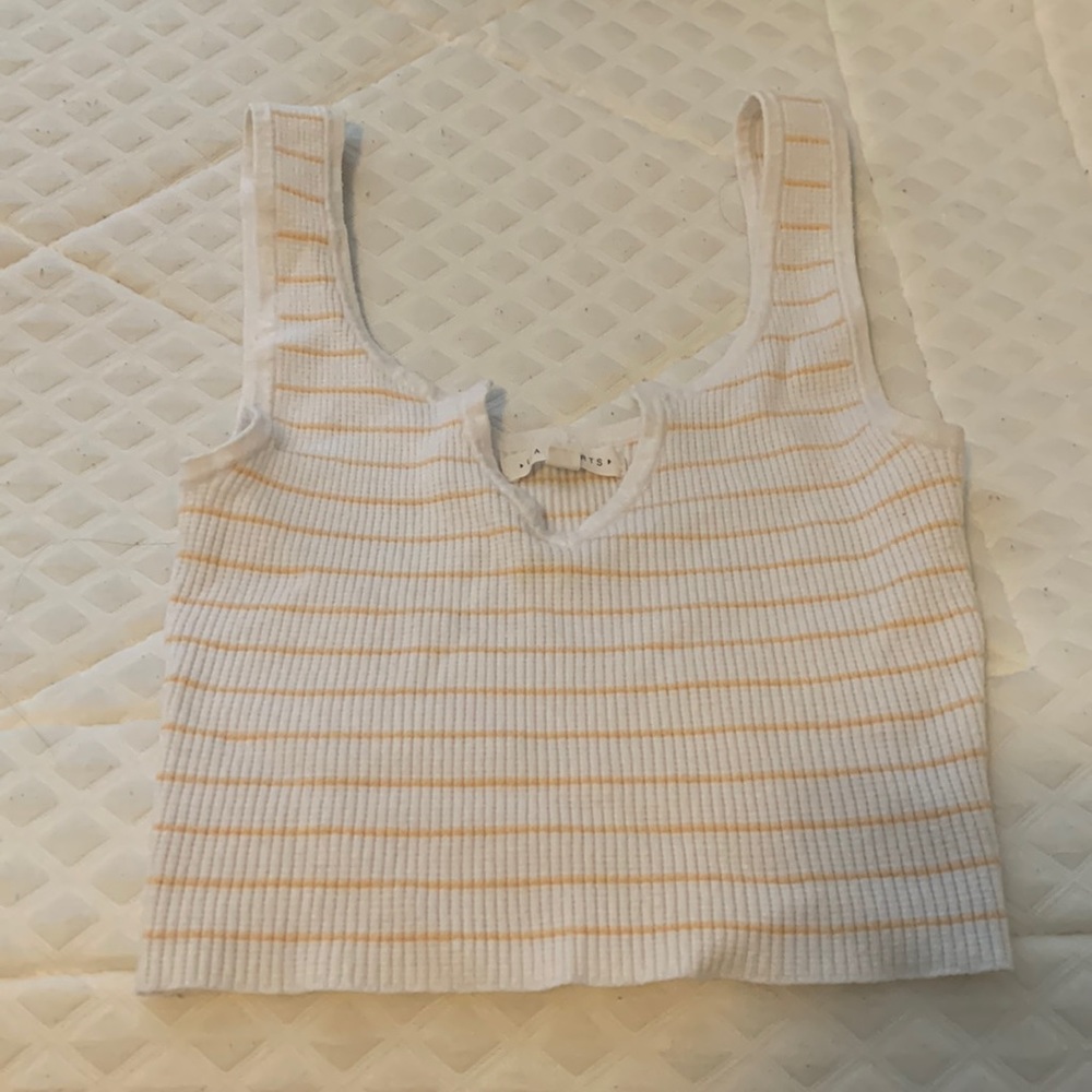White and yellow stripe tank top! Great for summer with Jean shorts!